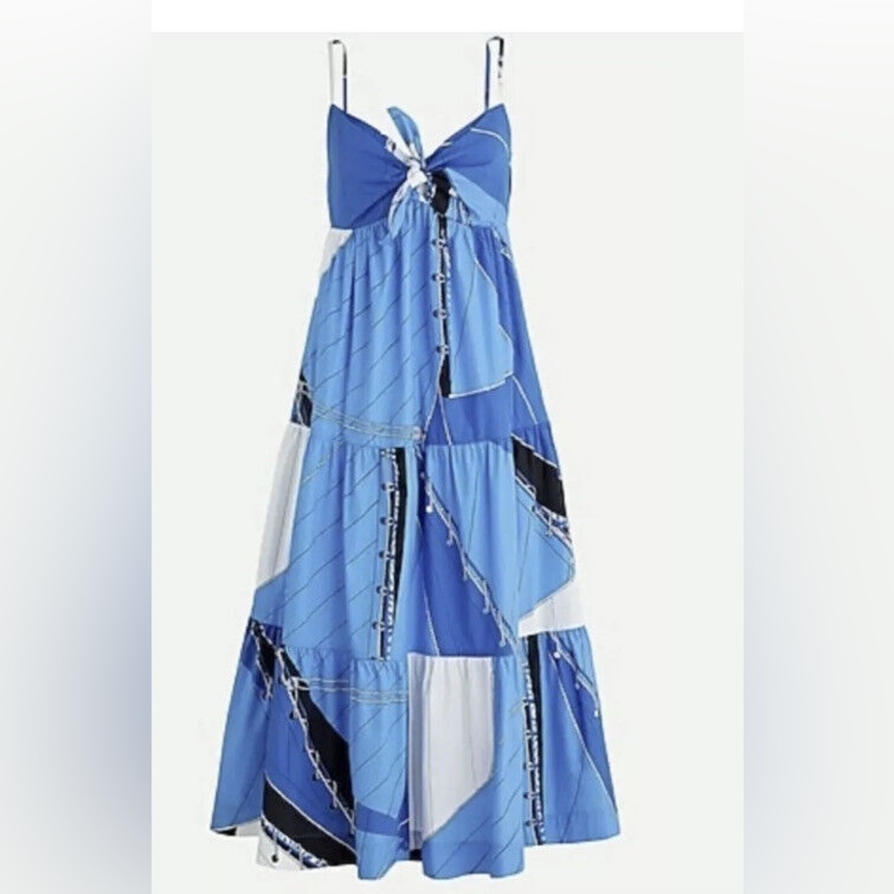 J.Crew Blue Ratti Regatta Tie-Front Midi Dress Sz:6